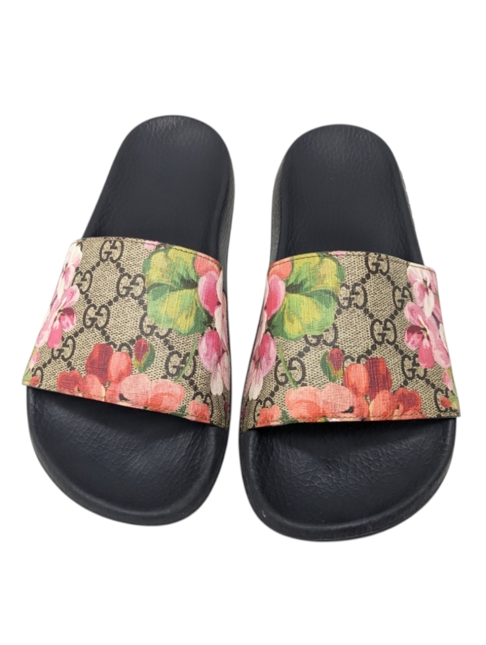 Gucci GG Web Supreme Bloom Pursuit Floral Slide Sandals Size EU 38